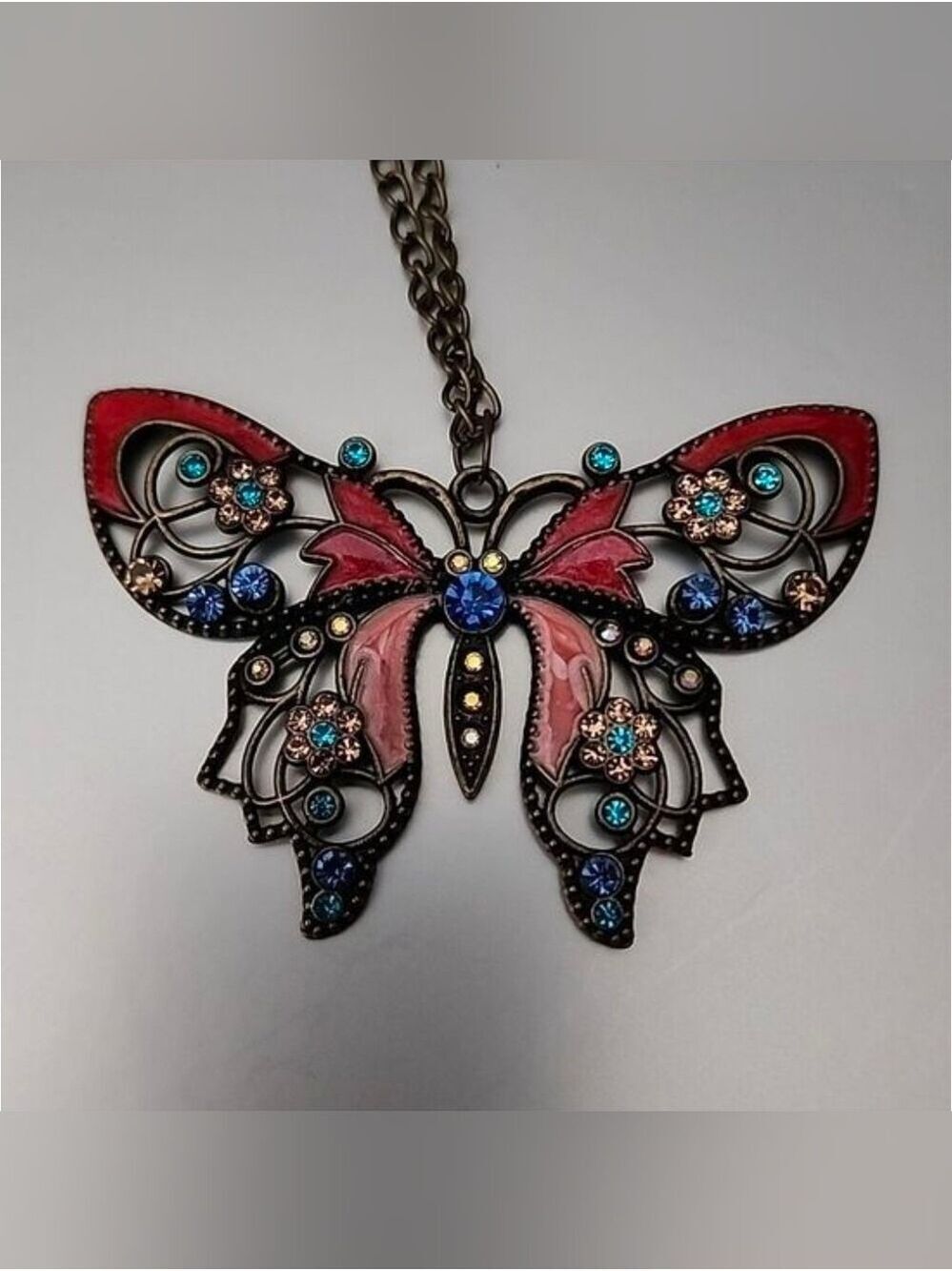 Bohemian Butterfly Large pendant 22in NECKLACE Multigem Beautiful Enama…